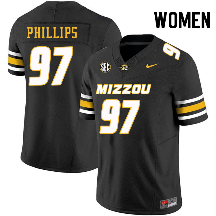 Women #97 Orion Phillips Missouri Tigers College Football Jerseys Stitched-Black